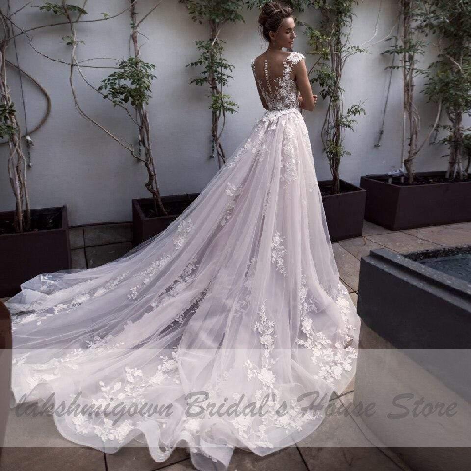 NumberSea Mermaid Wedding Dresses with Detachable Skirt Blush Pink