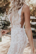 NumberSea Mermaid/Trumpet Attractive Floor-length V-neck Lace Wedding Dress,MW439