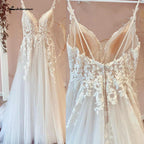 NumberSea Modest Beach Soft Tulle Wedding Dresses 2025 Lace Appliques A-Line V Neck Sweep Train Bridal Gown robe de soirée de mariage