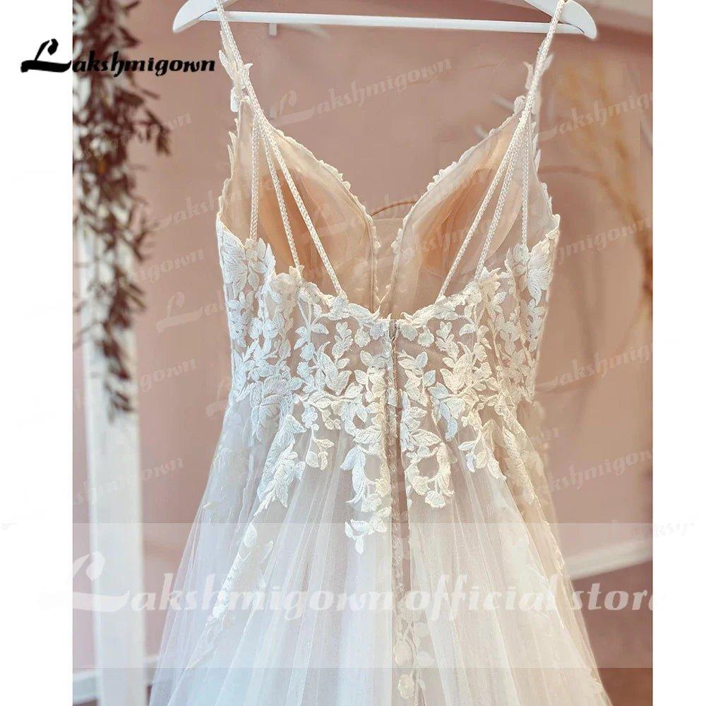 NumberSea Modest Beach Soft Tulle Wedding Dresses 2025 Lace Appliques A-Line V Neck Sweep Train Bridal Gown robe de soirée de mariage