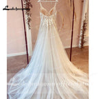 NumberSea Modest Beach Soft Tulle Wedding Dresses 2025 Lace Appliques A-Line V Neck Sweep Train Bridal Gown robe de soirée de mariage