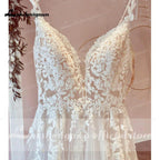 NumberSea Modest Beach Soft Tulle Wedding Dresses 2025 Lace Appliques A-Line V Neck Sweep Train Bridal Gown robe de soirée de mariage