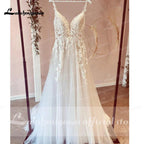 NumberSea Modest Beach Soft Tulle Wedding Dresses 2025 Lace Appliques A-Line V Neck Sweep Train Bridal Gown robe de soirée de mariage