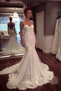NumberSea Modest Lace Spaghetti Straps Mermaid Wedding Dresses, Summer Wedding Gowns, MW184