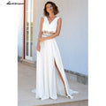 NumberSea Modest Two pieces White Wedding Dress V Neck Simple Bridal Gowns Font Slit Chiffon Floor Length Bridal Dresses
