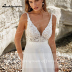 NumberSea Modest V-Neck Wedding Dress 2022 Fashion lace appliques Sweep Train  A Line Bridal Gown New Arrival  Vestidos de Nova