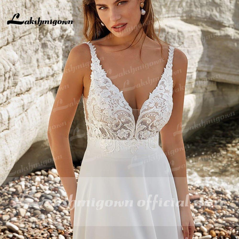 NumberSea Modest V-Neck Wedding Dress 2022 Fashion lace appliques Sweep Train  A Line Bridal Gown New Arrival  Vestidos de Nova