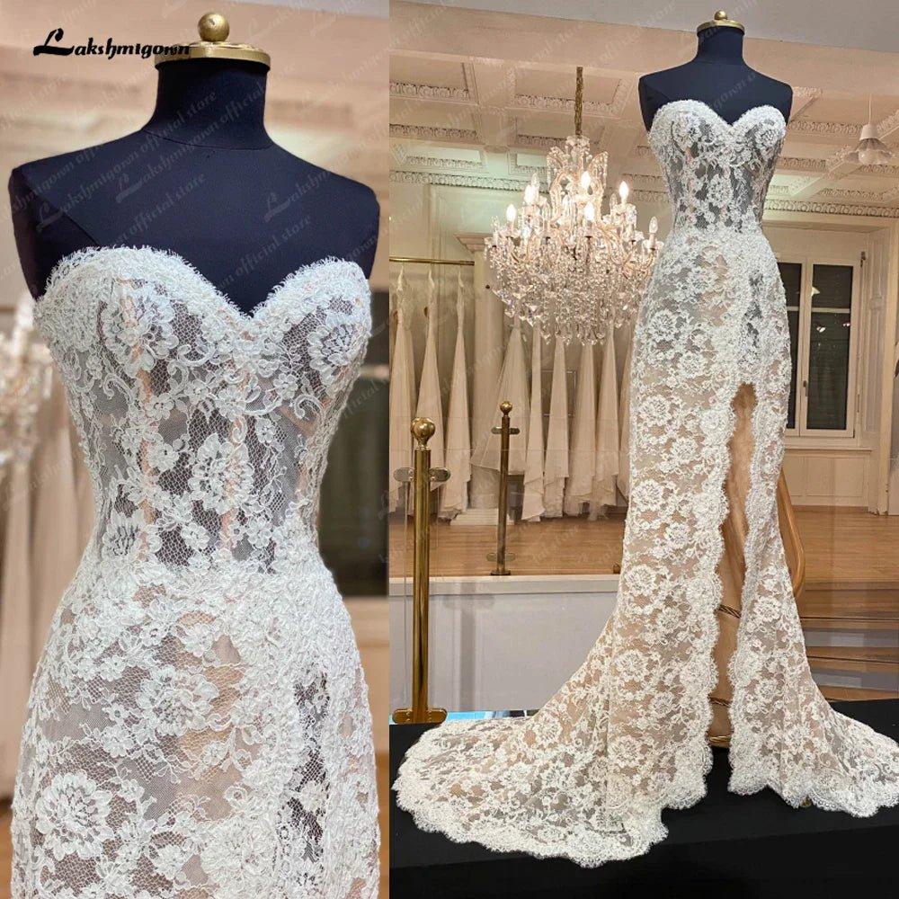 NumberSea Modest Women Sweetheart Lace Mermaid Wedding Gowns Buttons Illusion Back 2025 Robe Sexy Boho Bridal Dresses