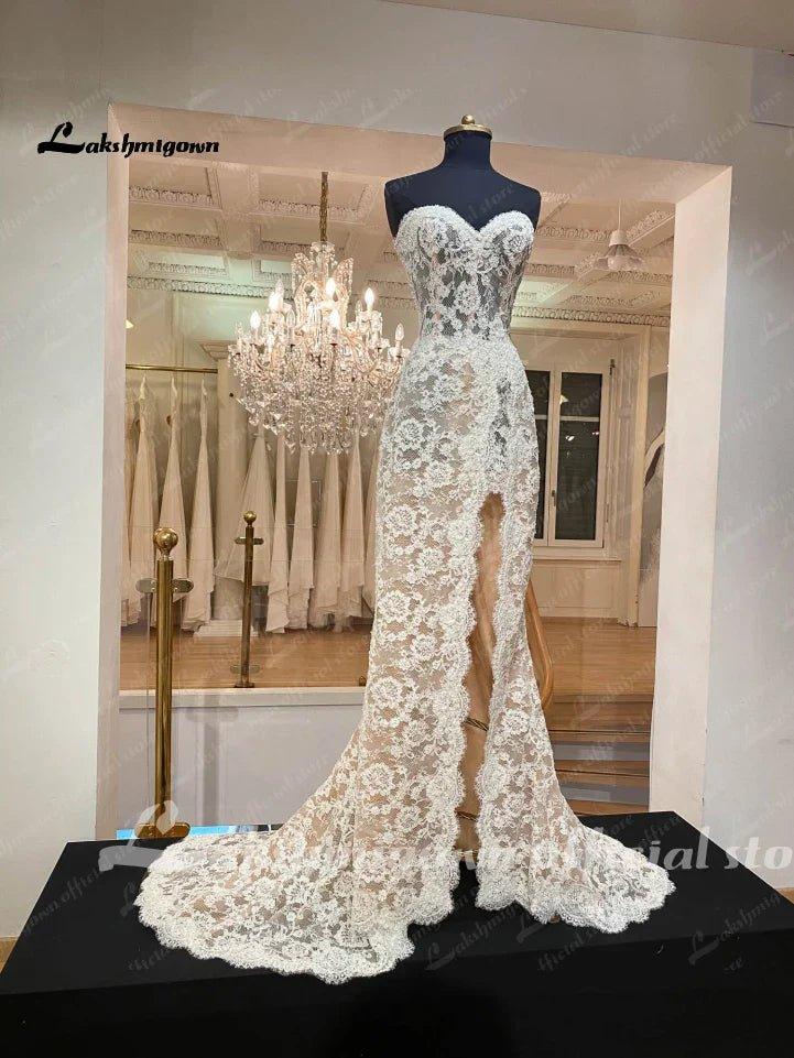 NumberSea Modest Women Sweetheart Lace Mermaid Wedding Gowns Buttons Illusion Back 2025 Robe Sexy Boho Bridal Dresses