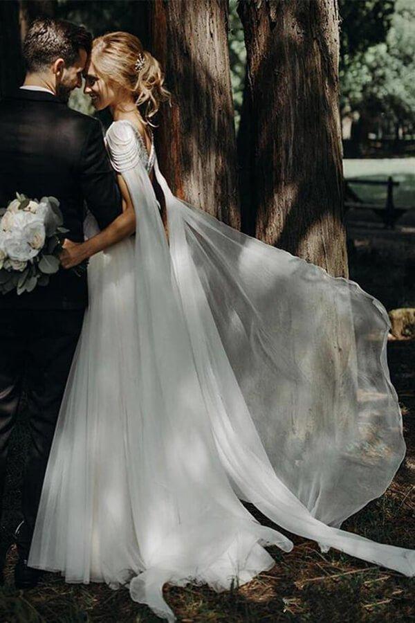 NumberSea New Arrival Lace Beaded Cap Sleeves Wedding Dresses, Bridal Gown, MW596
