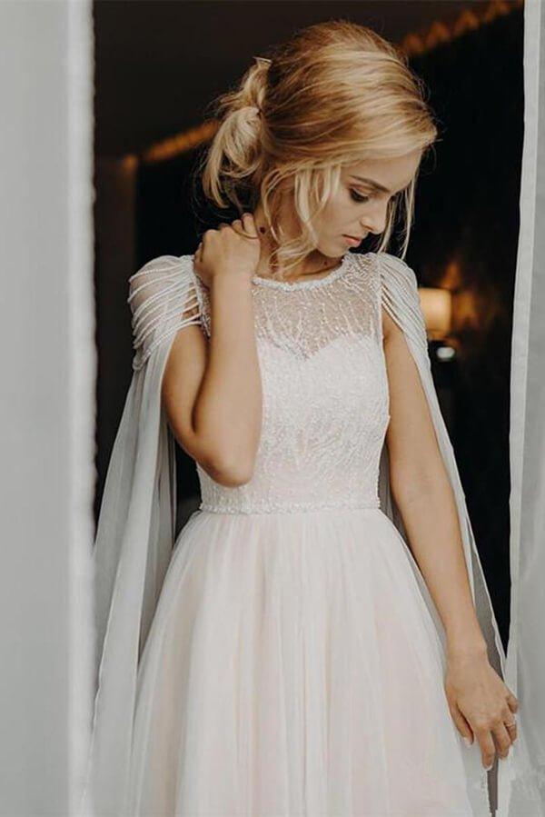 NumberSea New Arrival Lace Beaded Cap Sleeves Wedding Dresses, Bridal Gown, MW596