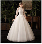 NumberSea New High Neck Three Quarter Sleeve Wedding Dress Sexy Illusion Lace Applique Plus Size Vintage Bridal Gown Robe De Mariee L