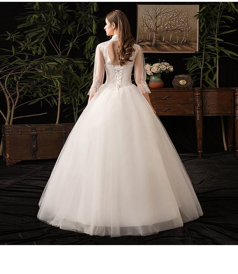 NumberSea New High Neck Three Quarter Sleeve Wedding Dress Sexy Illusion Lace Applique Plus Size Vintage Bridal Gown Robe De Mariee L