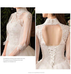 NumberSea New High Neck Three Quarter Sleeve Wedding Dress Sexy Illusion Lace Applique Plus Size Vintage Bridal Gown Robe De Mariee L