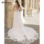 NumberSea NumberSea A-Line Split Chiffon Illusion Bodice Backless Beach Wedding Dresses for Women Appliques Summer Boho Bride Dress