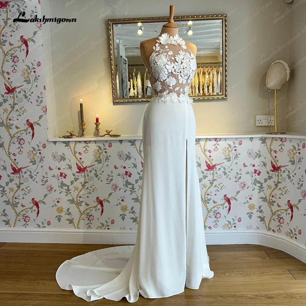 NumberSea NumberSea Applique Halter Wedding Dress Sleeveless Strapless Leg Split Open Back Bride Gown Vestidos De Novia Custom Made