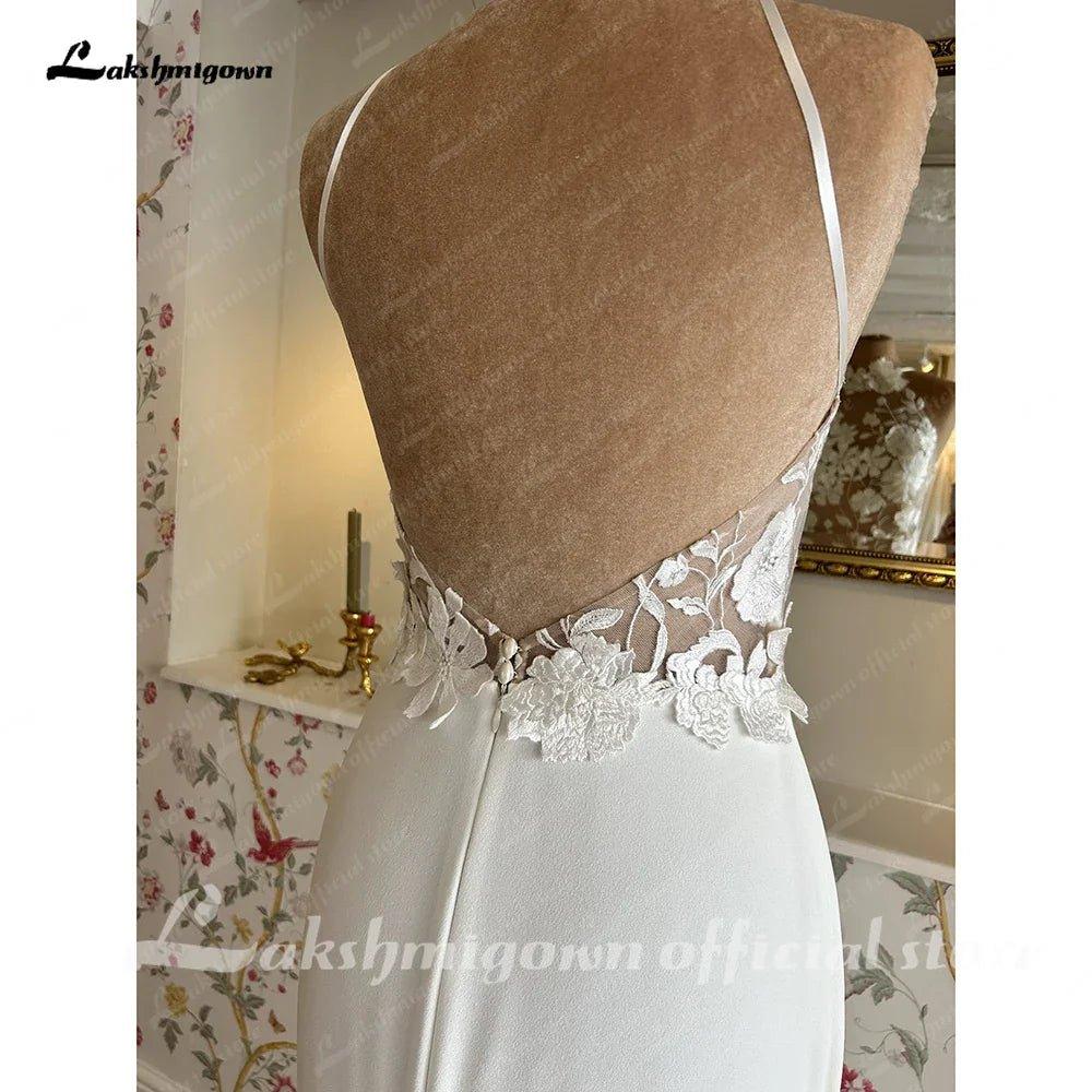 NumberSea NumberSea Applique Halter Wedding Dress Sleeveless Strapless Leg Split Open Back Bride Gown Vestidos De Novia Custom Made