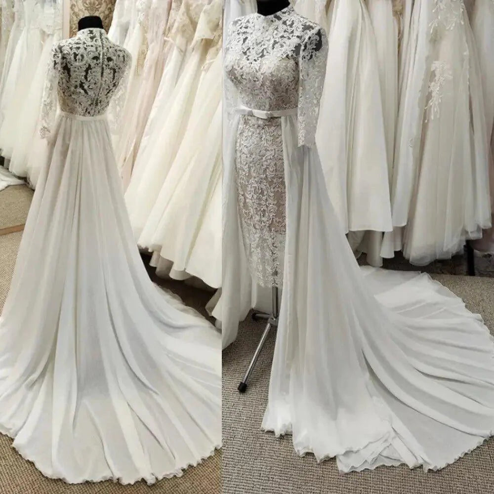 NumberSea NumberSea Beach Wedding Dresses with Detachable Train Chiffon Skirt Train Bridal Wedding Overskirt Bride Skirt Train