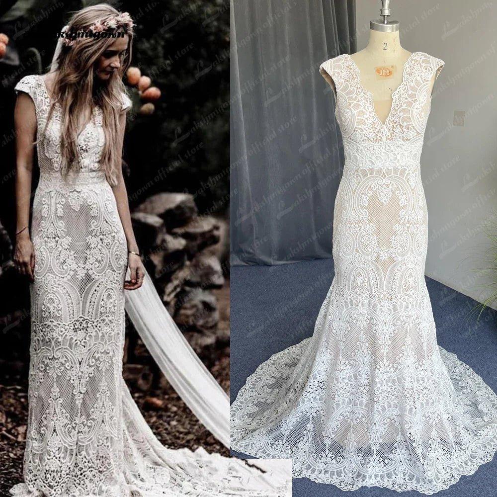 NumberSea NumberSea Boho Lace Behemian Mermaid Wedding Dress Robe Civil Country Bridal Gowns Sexy Backless Lace robe mariage femme