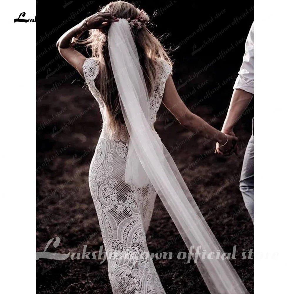 NumberSea NumberSea Boho Lace Behemian Mermaid Wedding Dress Robe Civil Country Bridal Gowns Sexy Backless Lace robe mariage femme