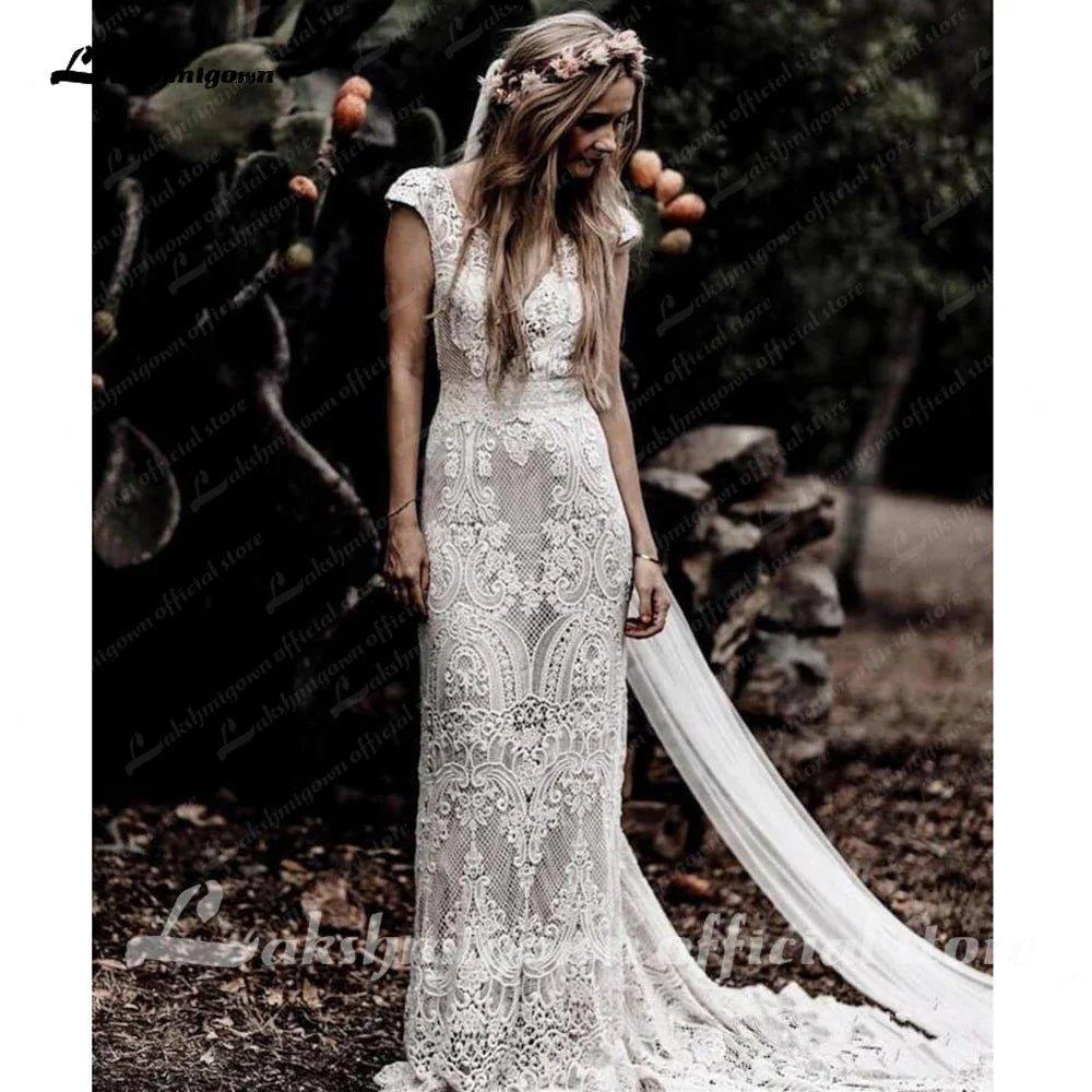 NumberSea NumberSea Boho Lace Behemian Mermaid Wedding Dress Robe Civil Country Bridal Gowns Sexy Backless Lace robe mariage femme