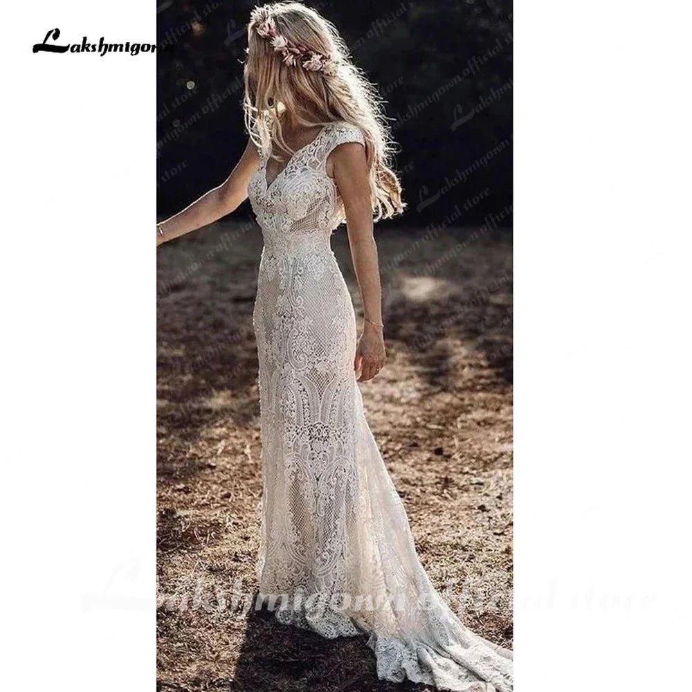 NumberSea NumberSea Boho Lace Behemian Mermaid Wedding Dress Robe Civil Country Bridal Gowns Sexy Backless Lace robe mariage femme