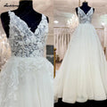 NumberSea NumberSea Floral Lace V Neck Glitter A Line Wedding Dress Lace Appliques 2025 Luxury Bridal Boho Beach Wedding Gowns Backless