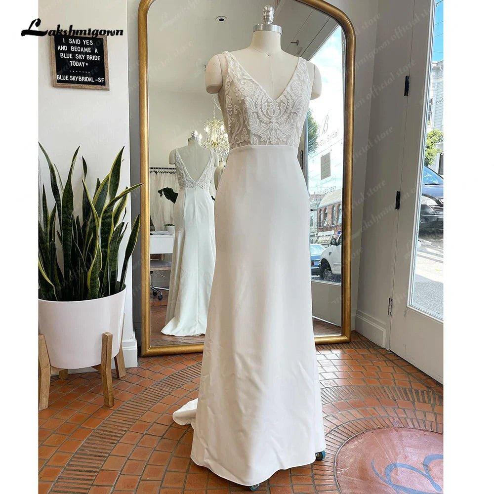 NumberSea NumberSea Mermaid Boho Lace Bodice V Neck Wedding Gown for Women 2024 Bridal Receipt Dinner Party Wedding Dress Vestido Novia