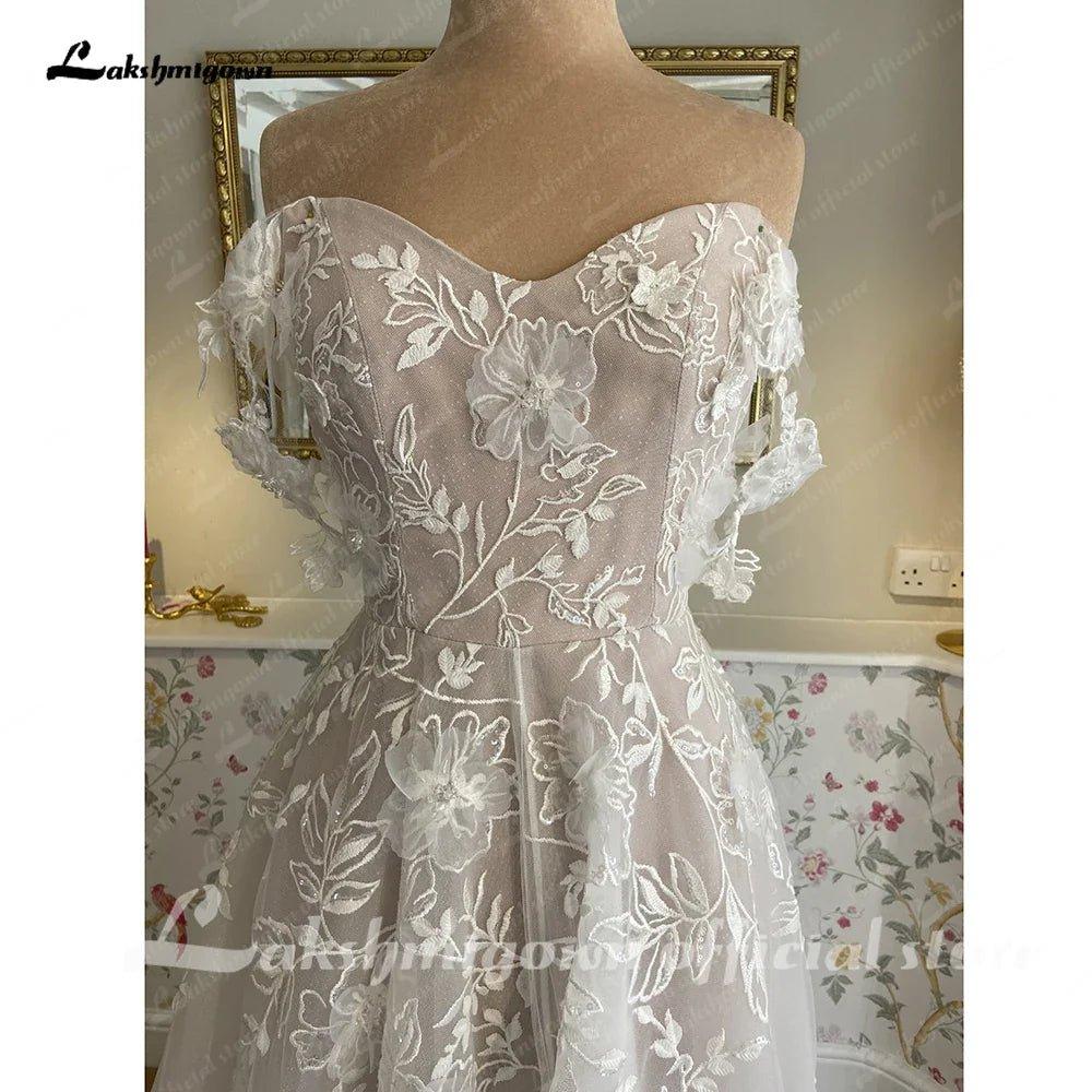 NumberSea NumberSea Off Shoulder A Line Wedding Dresses For Women 2024 Lace Floral Bridal Gown Backless Summer Boho Robe De Mariee