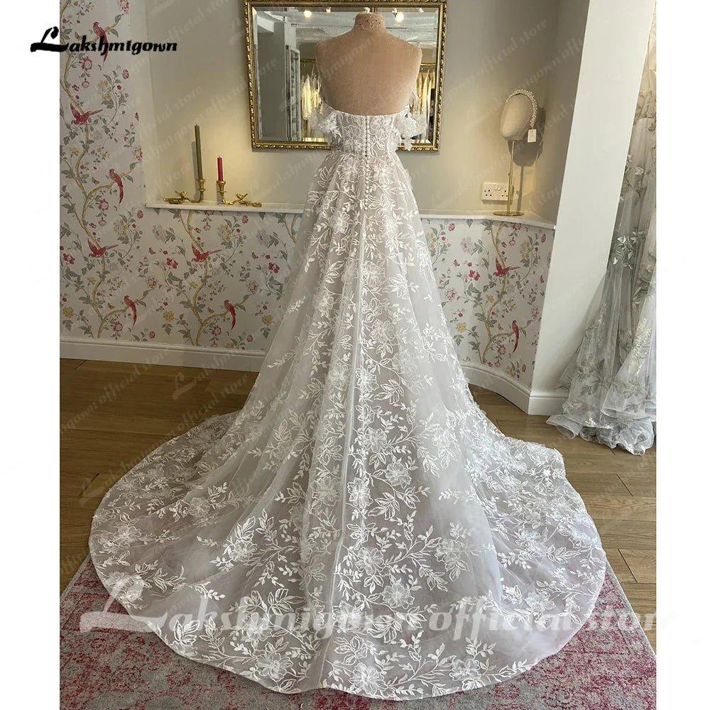 NumberSea NumberSea Off Shoulder A Line Wedding Dresses For Women 2024 Lace Floral Bridal Gown Backless Summer Boho Robe De Mariee