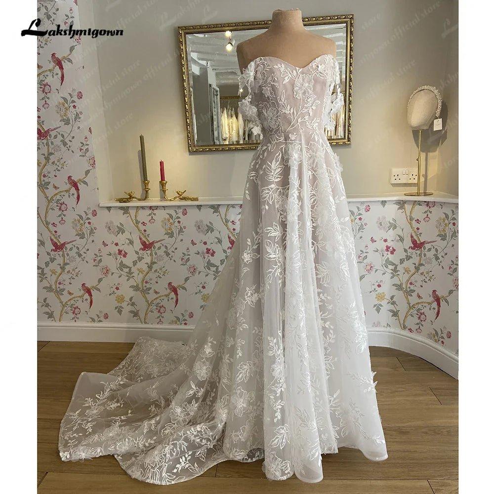 NumberSea NumberSea Off Shoulder A Line Wedding Dresses For Women 2024 Lace Floral Bridal Gown Backless Summer Boho Robe De Mariee