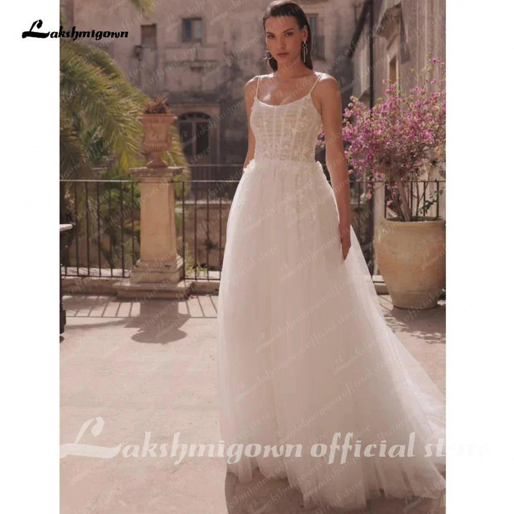 NumberSea NumberSea Soft Tulle Lace Boho Wedding Dress for Women 2024 Spaghetti Straps Backless Bridal Gown robe boheme femme