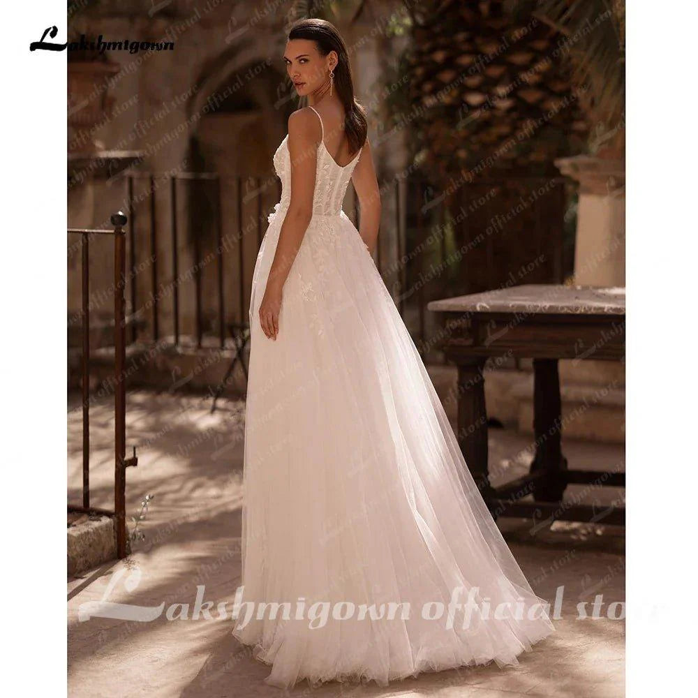 NumberSea NumberSea Soft Tulle Lace Boho Wedding Dress for Women 2024 Spaghetti Straps Backless Bridal Gown robe boheme femme