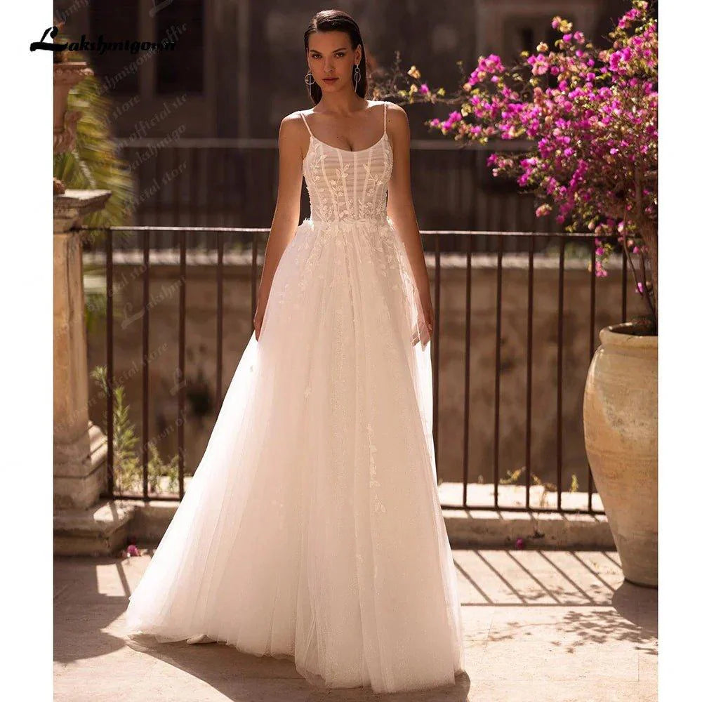 NumberSea NumberSea Soft Tulle Lace Boho Wedding Dress for Women 2024 Spaghetti Straps Backless Bridal Gown robe boheme femme