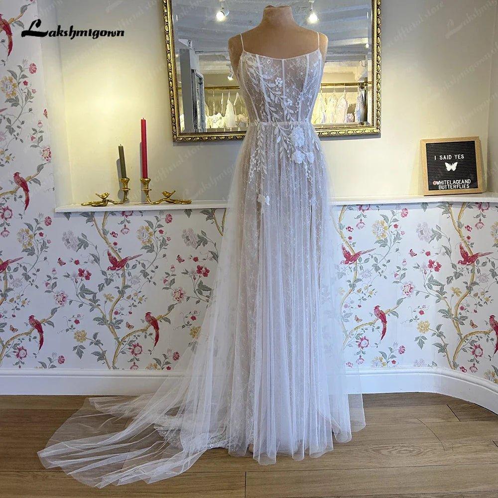 NumberSea NumberSea Split Side Lace Boho Women Wedding Dress for Bride 2024 Spaghetti Straps Wedding Gown batas de novia para