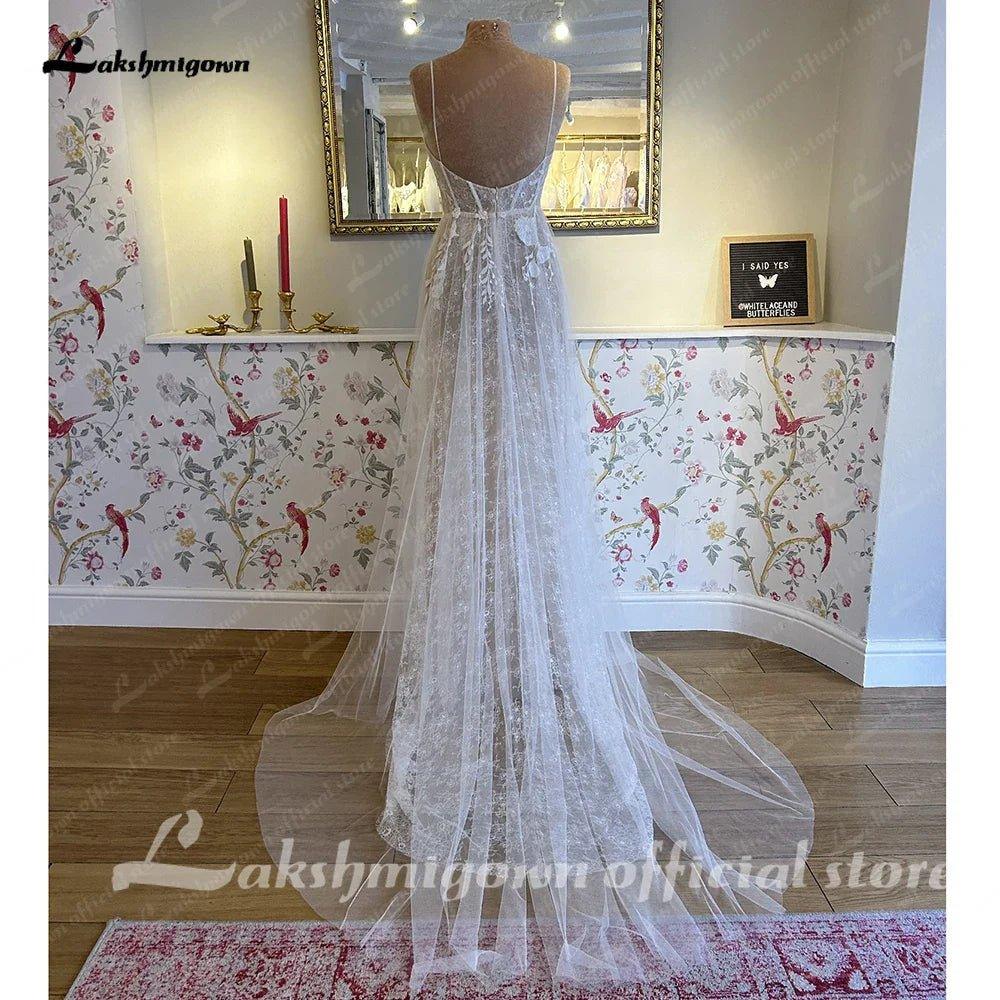 NumberSea NumberSea Split Side Lace Boho Women Wedding Dress for Bride 2024 Spaghetti Straps Wedding Gown batas de novia para