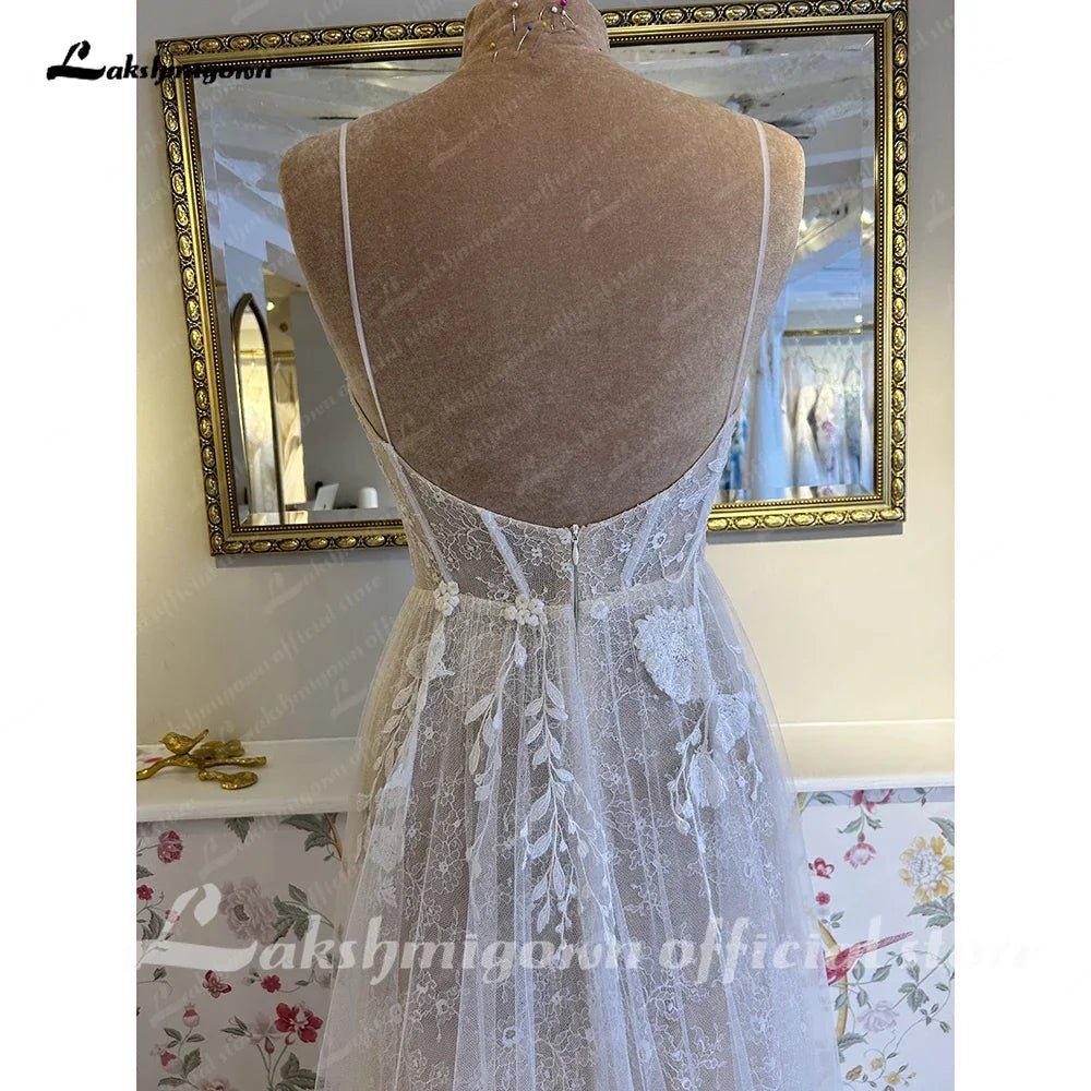 NumberSea NumberSea Split Side Lace Boho Women Wedding Dress for Bride 2024 Spaghetti Straps Wedding Gown batas de novia para