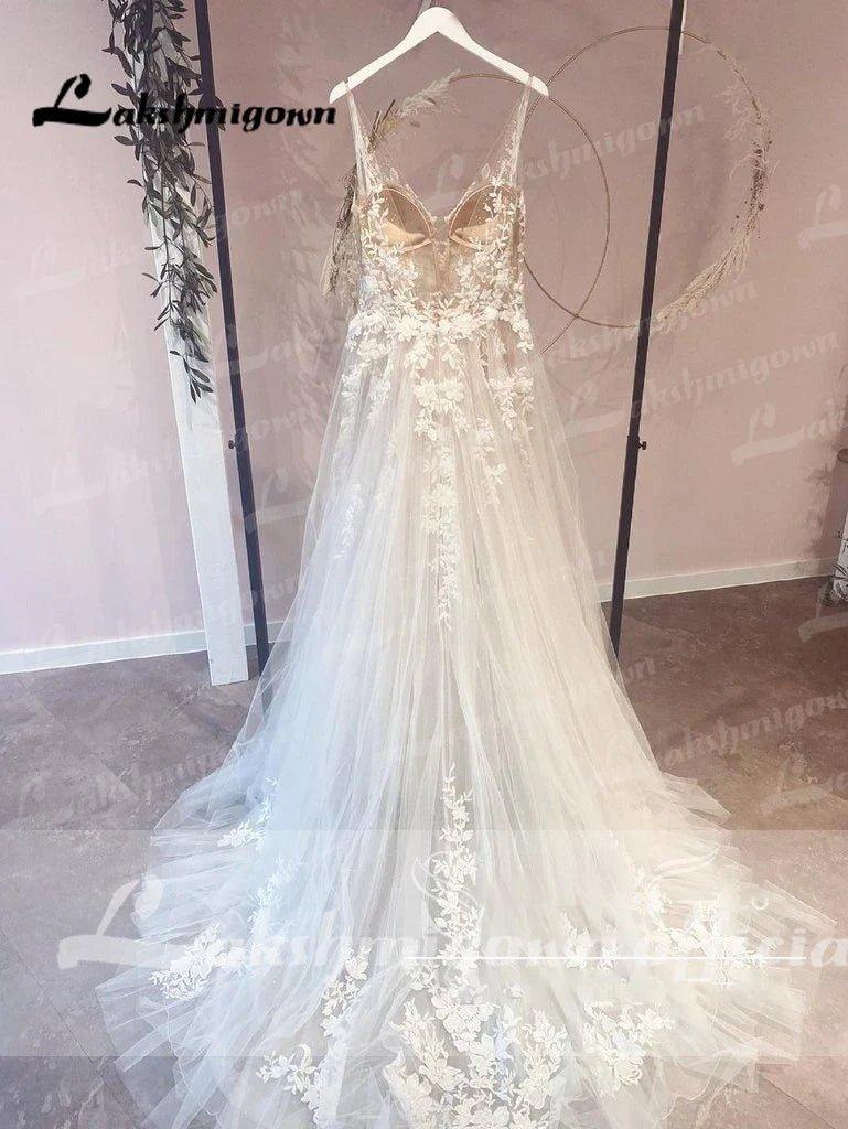 NumberSea NumberSea Unlined Bodice FLowy A Line Tulle Wedding Dress With V Neck Bridal Gown Beach Bridal Gown trouwjurk Robe de mariee