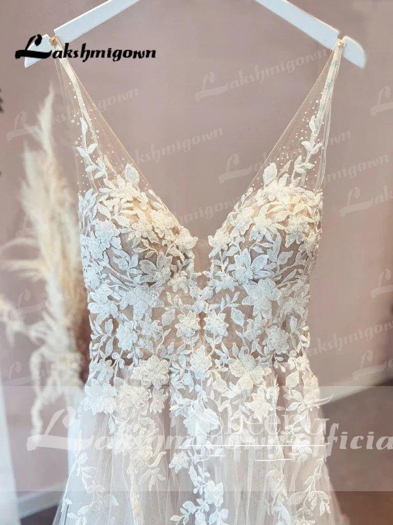 NumberSea NumberSea Unlined Bodice FLowy A Line Tulle Wedding Dress With V Neck Bridal Gown Beach Bridal Gown trouwjurk Robe de mariee