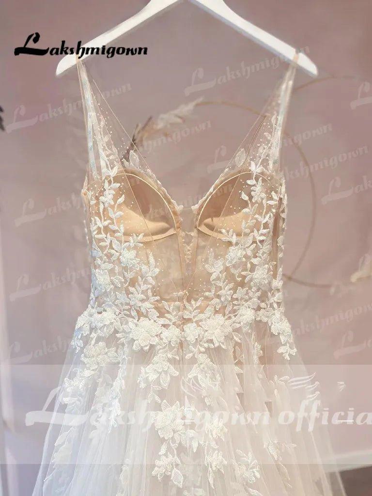 NumberSea NumberSea Unlined Bodice FLowy A Line Tulle Wedding Dress With V Neck Bridal Gown Beach Bridal Gown trouwjurk Robe de mariee