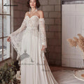NumberSea NumberSea Vintage Lace Boho Wedding Dress Detachable Long Sleeve 2025 Robe Longue Chic Bridal Gowns Off the Shoulder