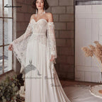 NumberSea NumberSea Vintage Lace Boho Wedding Dress Detachable Long Sleeve 2025 Robe Longue Chic Bridal Gowns Off the Shoulder