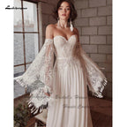 NumberSea NumberSea Vintage Lace Boho Wedding Dress Detachable Long Sleeve 2025 Robe Longue Chic Bridal Gowns Off the Shoulder