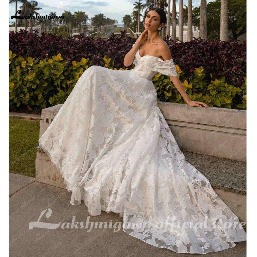 NumberSea NumberSea Vintage Lace Bridal Boho Wedding Gowns Sweetheart A Line Wedding Dress Off The Shoulder Robe boheme abito sposa