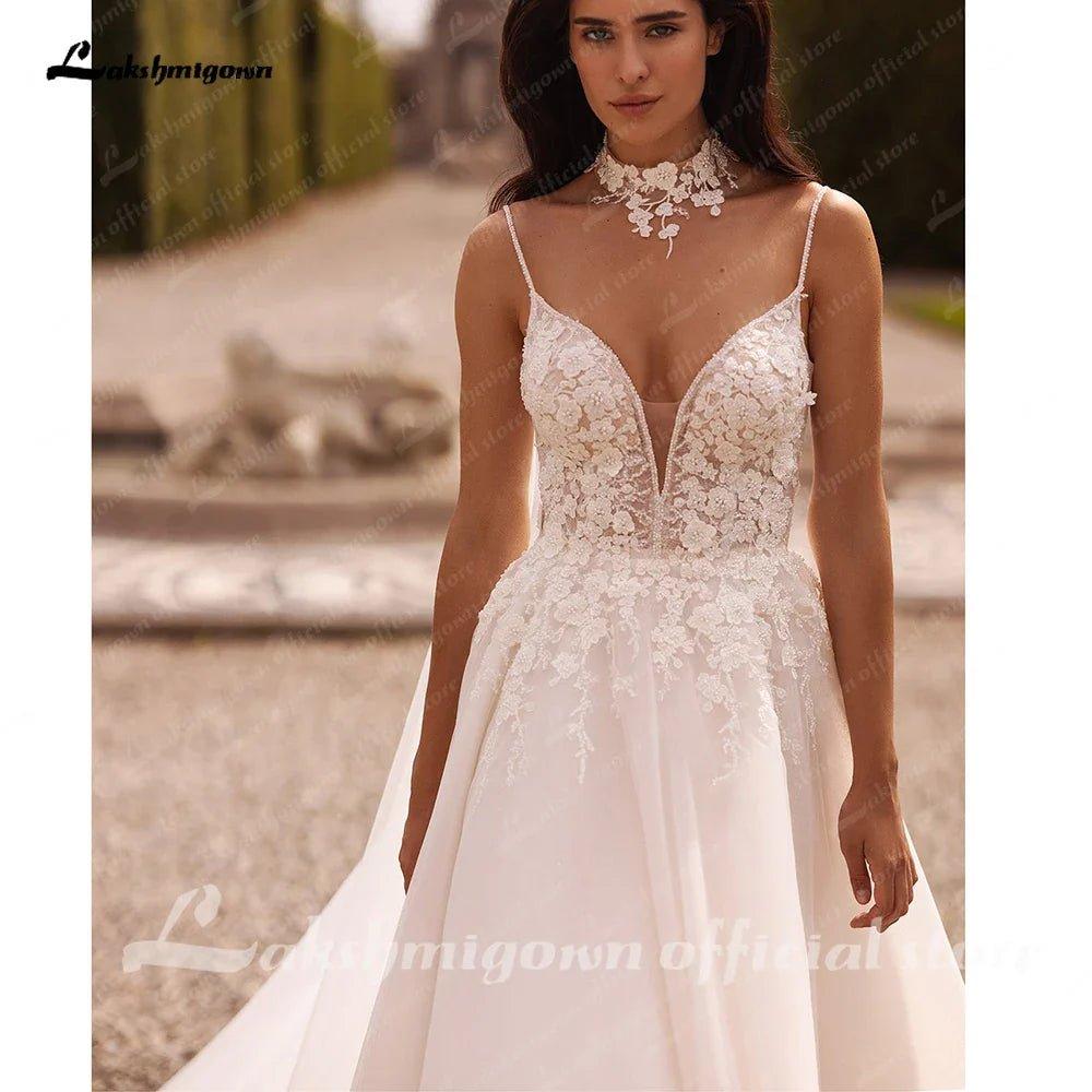 NumberSea NumberSea Women A Line Lace Wedding Dresses 2024 with Cape Robes Femmes Chic Bridal Boho Beach Wedding Gowns Spaghetti Straps