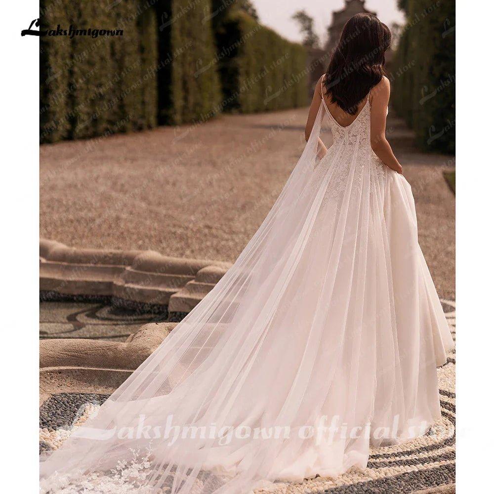 NumberSea NumberSea Women A Line Lace Wedding Dresses 2024 with Cape Robes Femmes Chic Bridal Boho Beach Wedding Gowns Spaghetti Straps