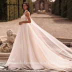 NumberSea NumberSea Women A Line Lace Wedding Dresses 2024 with Cape Robes Femmes Chic Bridal Boho Beach Wedding Gowns Spaghetti Straps