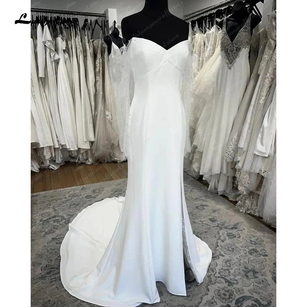 NumberSea Off the Shoulder Long Sleeves Crepe Wedding Gowns 2025 Robe Bohemen Boho Bridal Dress trouwjurk Robe de mariee