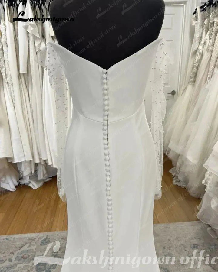 NumberSea Off the Shoulder Long Sleeves Crepe Wedding Gowns 2025 Robe Bohemen Boho Bridal Dress trouwjurk Robe de mariee