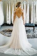 NumberSea Off the Shoulder Long Sleeves Sweep Train Long Wedding Dress Bridal Gown,MW352